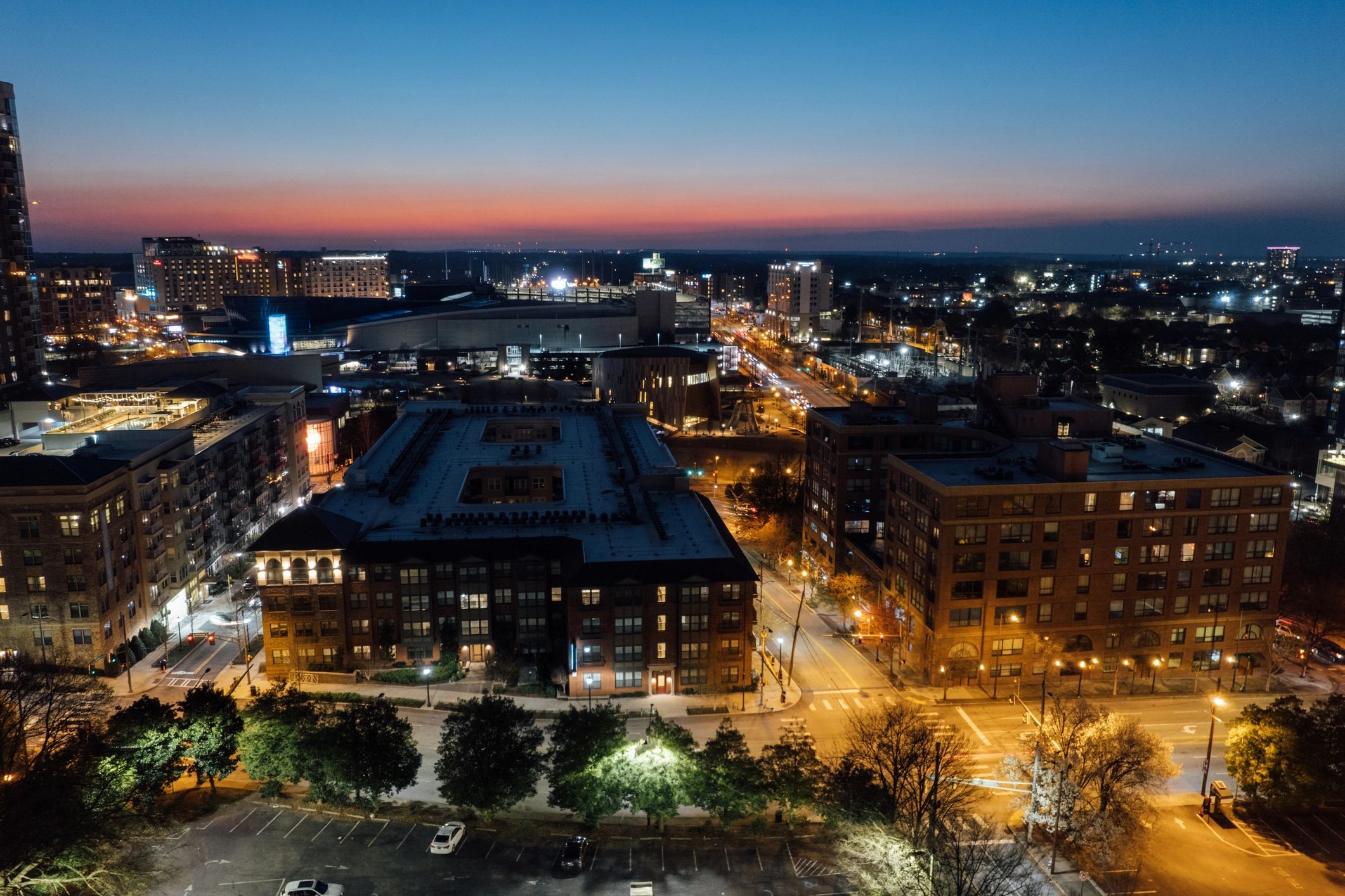 City skyline at dusk representing established operations